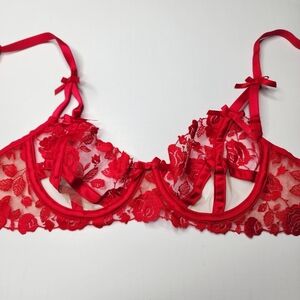 For Love & Lemons Red Floral Lace Underwire Bra XXS NEW
